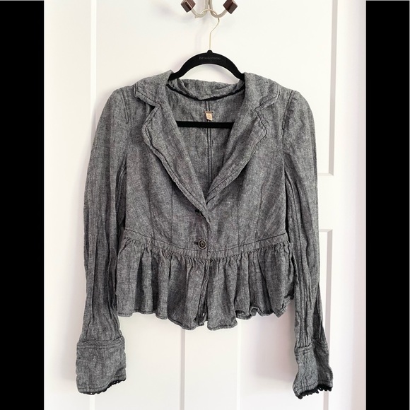 Free People Jackets & Blazers - Free People Gray Ruffle Blazer Jacket Small